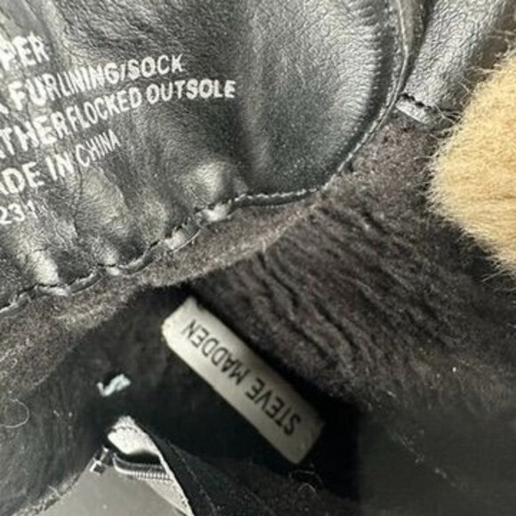 Steve Madden Alaska Faux Fur Black Leather Combat Women Boots Size 9 - Picture 4 of 8